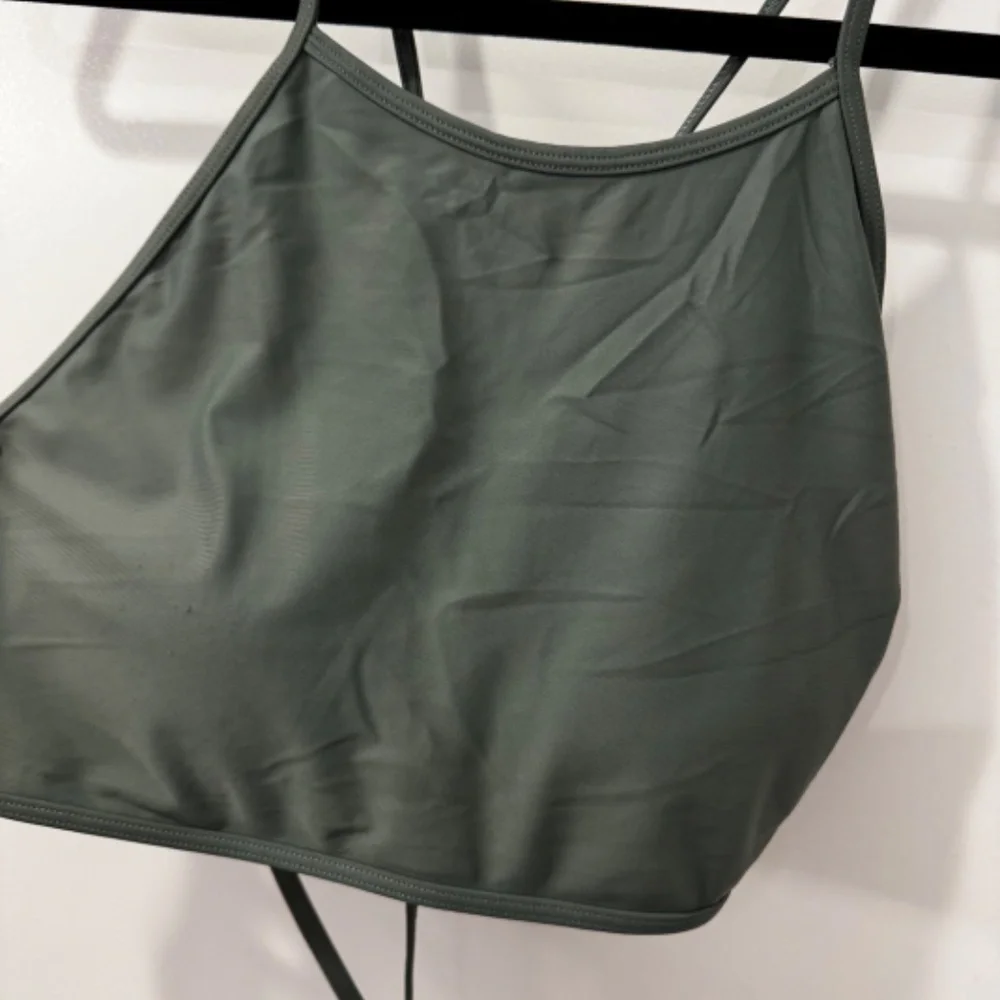 Aerie High Neck Crop Bikini Top – Olive Green, Crisscross Open Back, Women’s XL - Picture 10 of 10